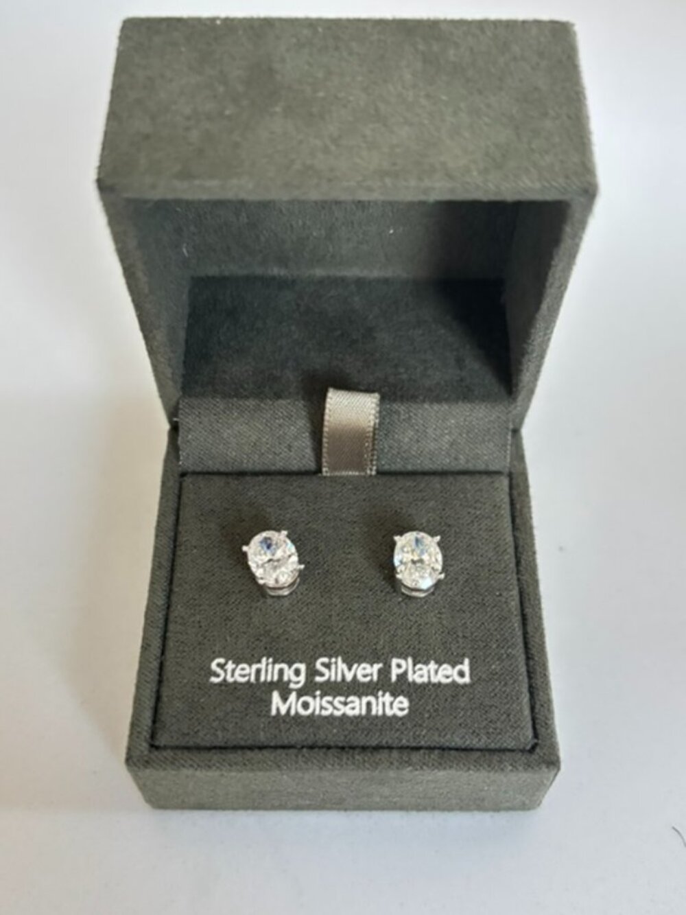 Moissanite Oval Stud Earrings 4 ctw 925 Sterling Silver Plated Gift Box